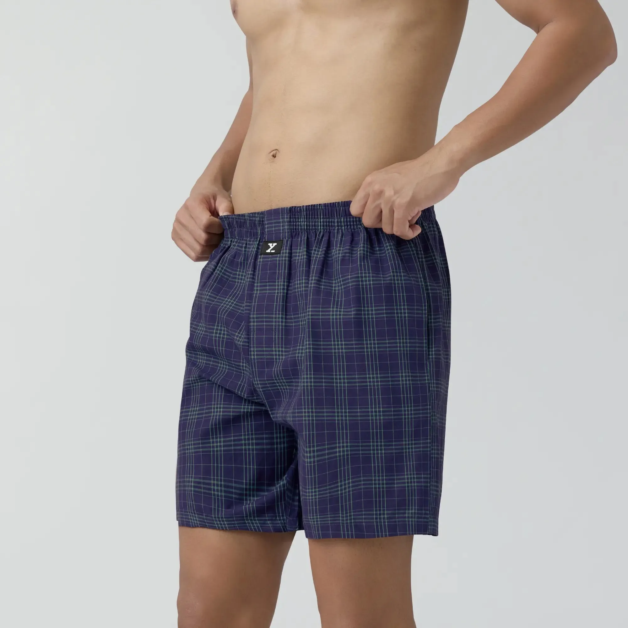 Checkmate Combed Cotton Boxer Shorts Storm Blue