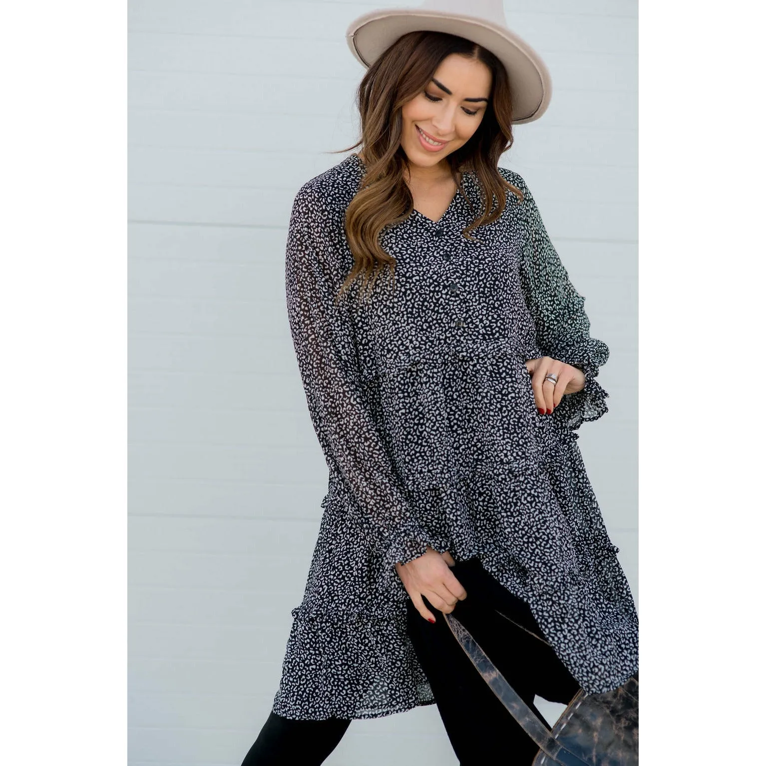 Cheetah Long Sleeve Button Dress