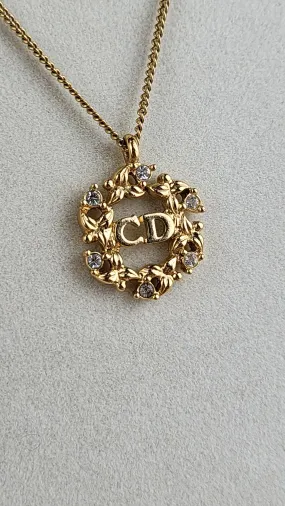 Christian Dior Diamanté Circle Pendant Necklace