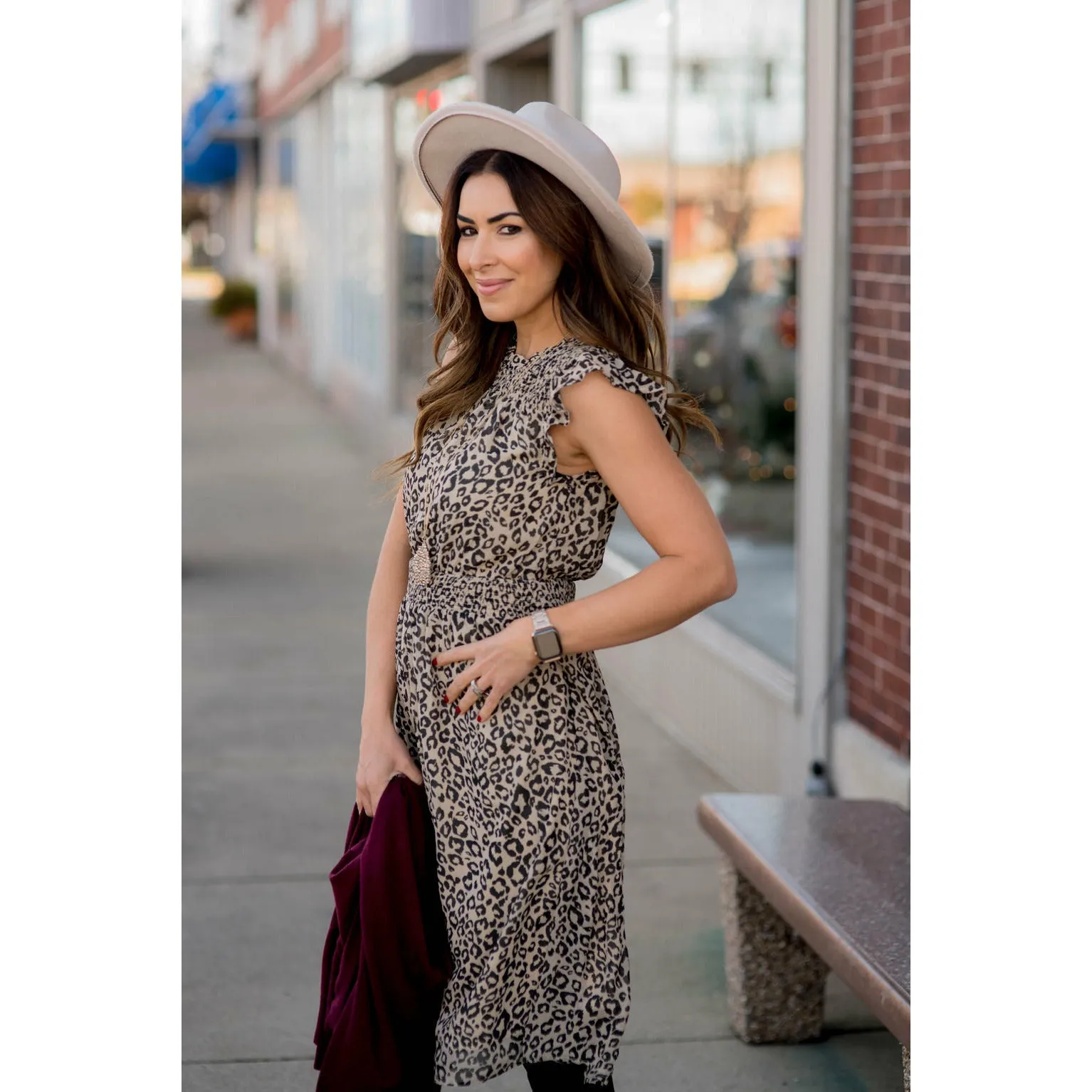 Cinched Waist Leopard Dress