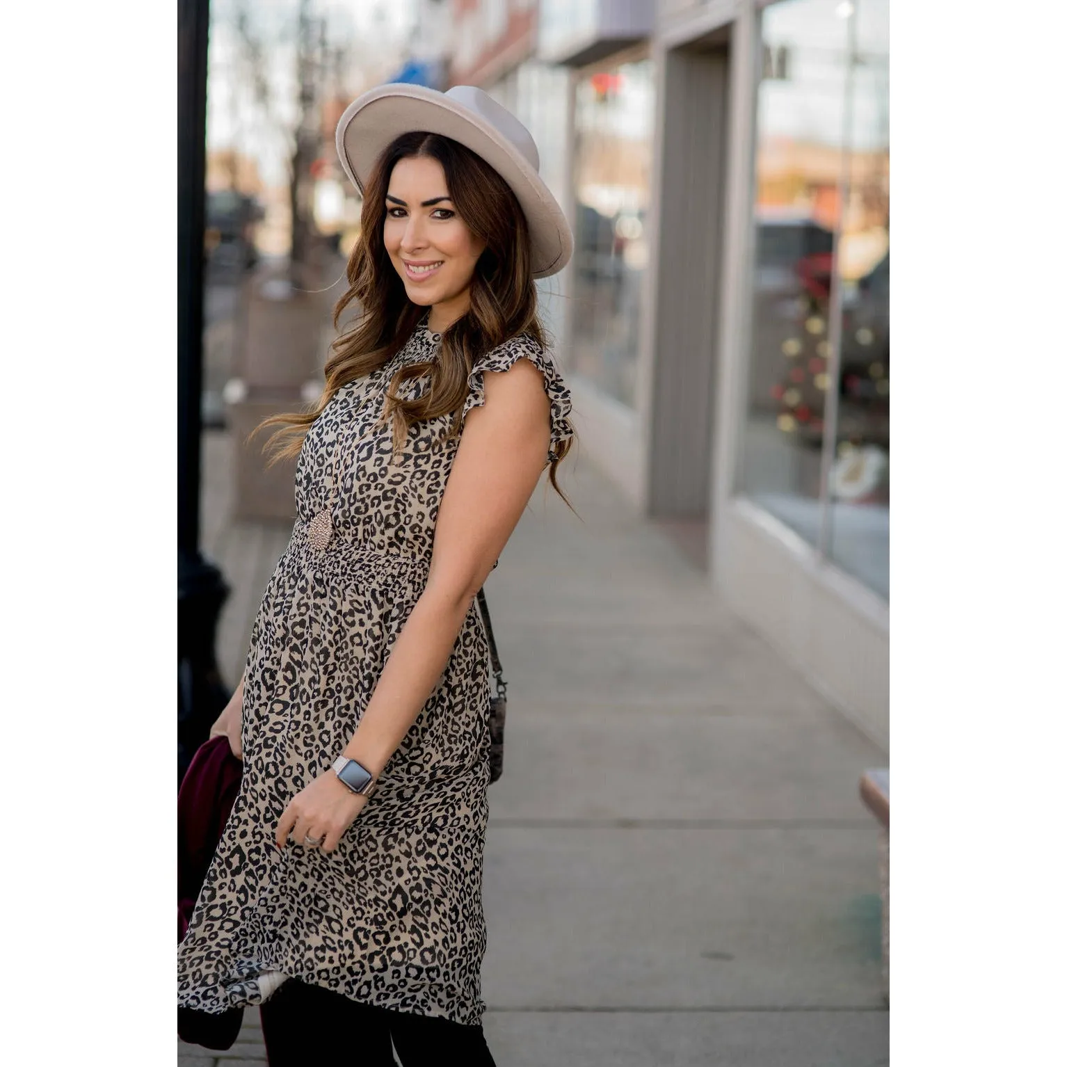 Cinched Waist Leopard Dress