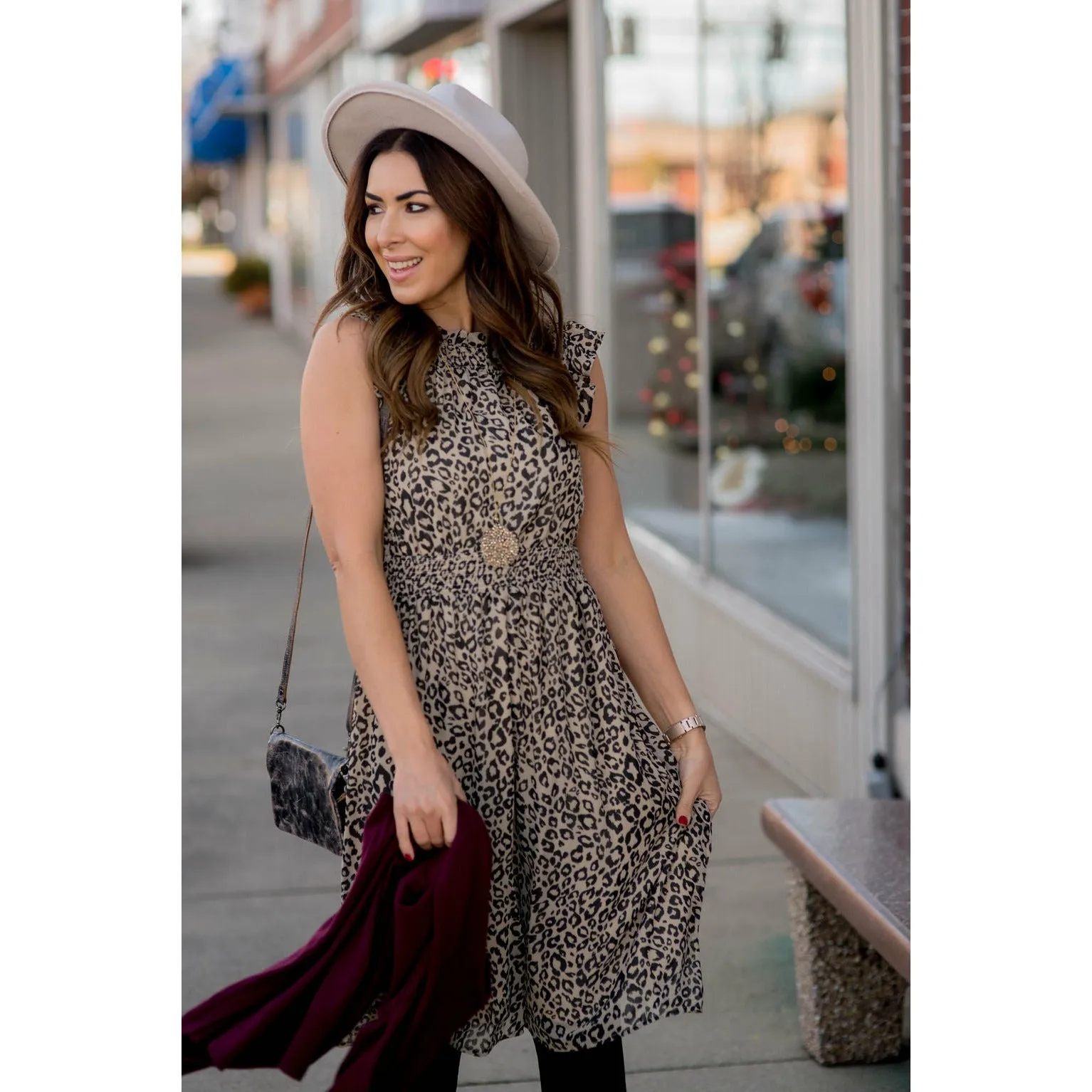 Cinched Waist Leopard Dress