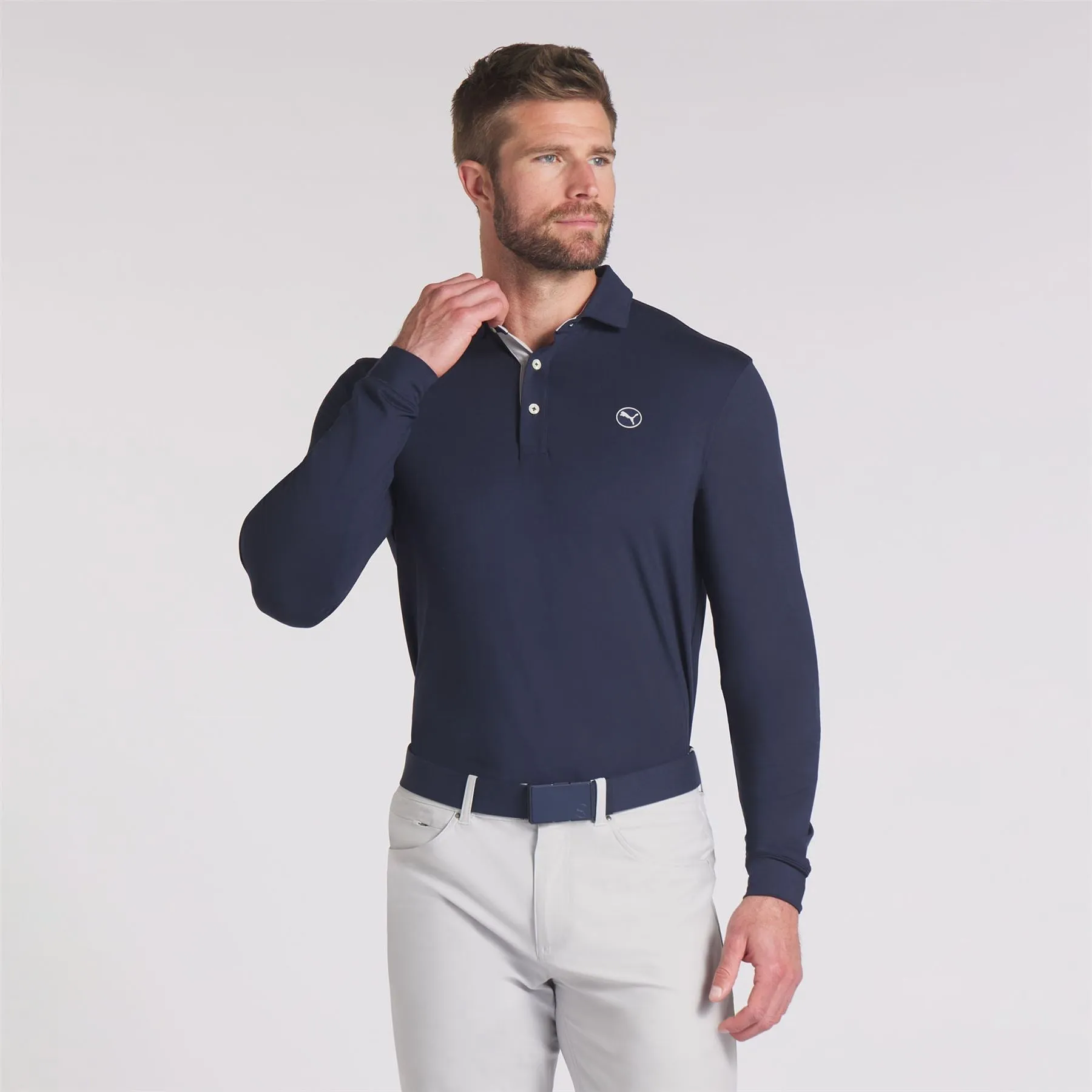 Cloudspun LS Midweight Polo Deep Navy/Ash Gray - AW24