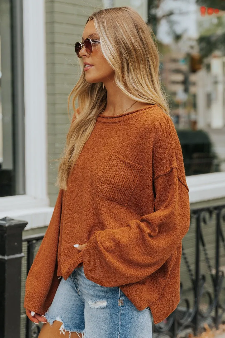 Cognac Lightweight Textured Knit Sweater