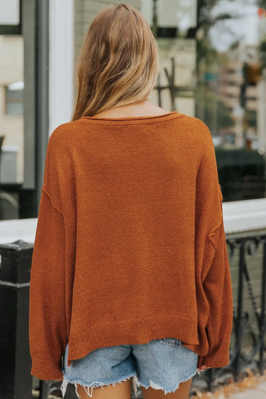 Cognac Lightweight Textured Knit Sweater