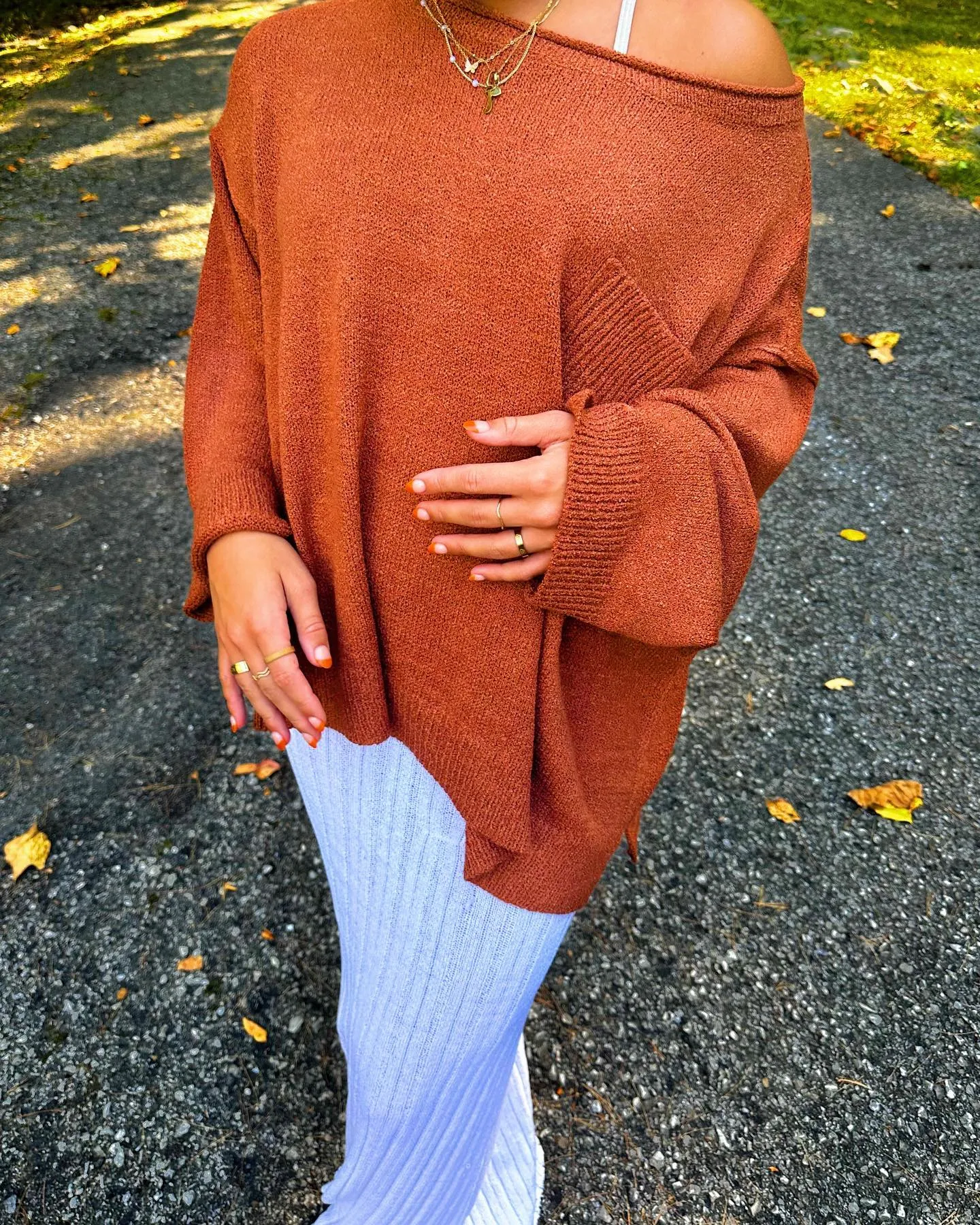 Cognac Lightweight Textured Knit Sweater