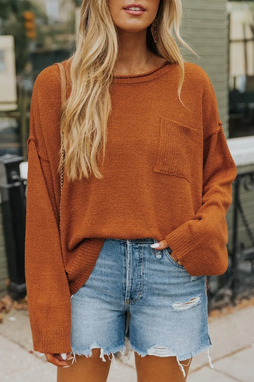 Cognac Lightweight Textured Knit Sweater