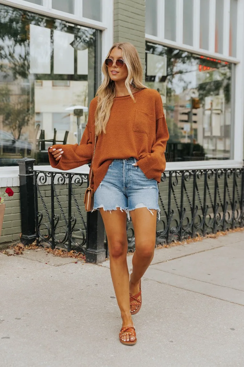 Cognac Lightweight Textured Knit Sweater