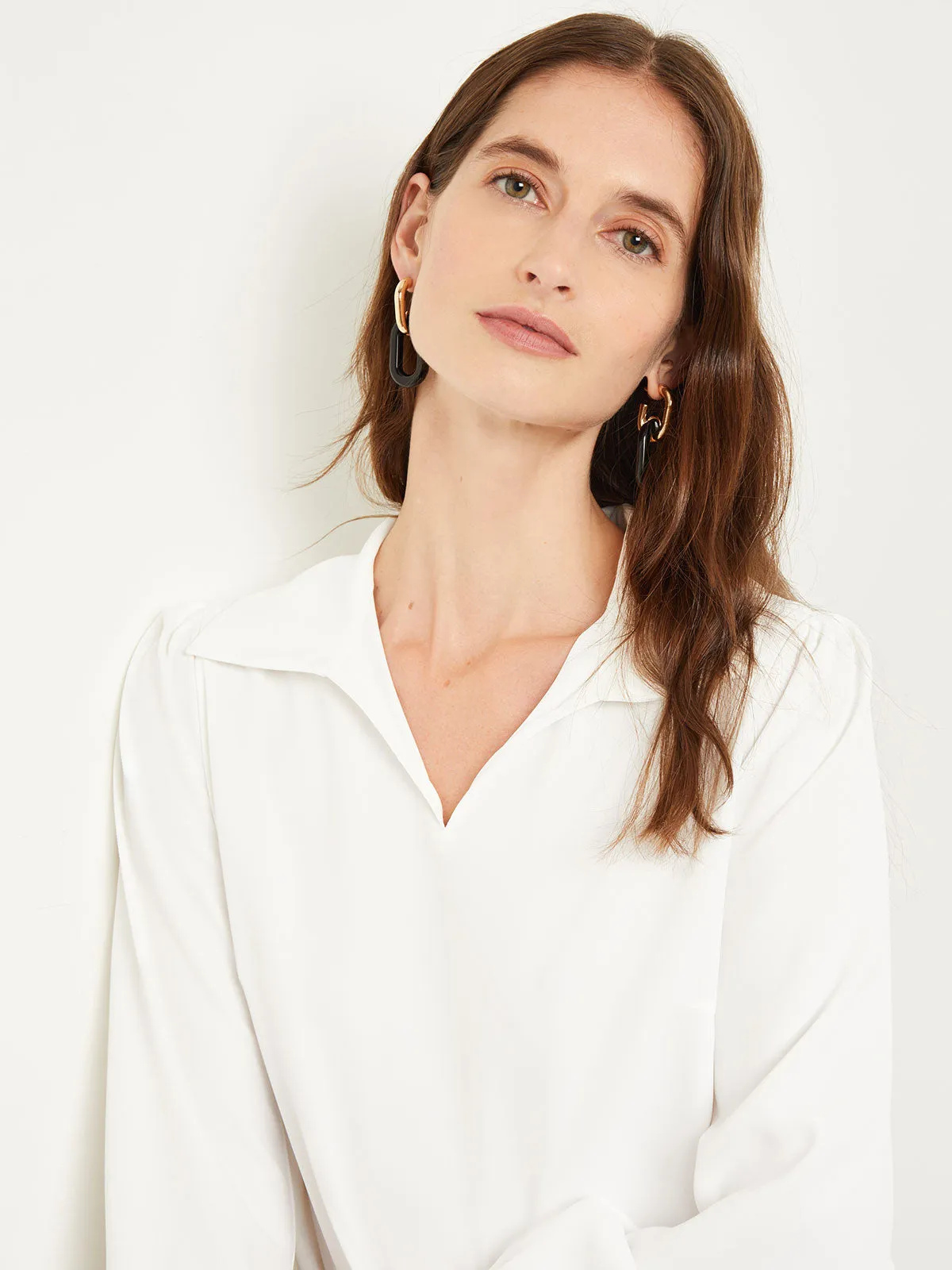 Collared V-Neck Blouse - Crepe de Chine