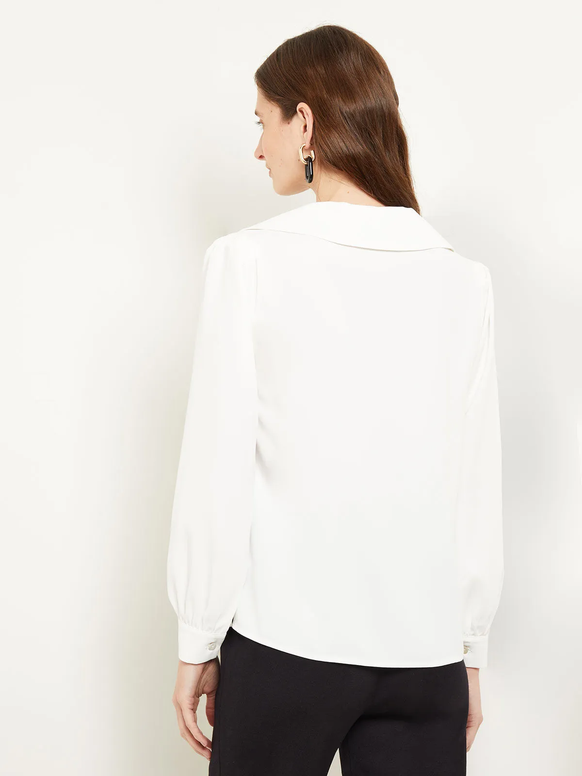 Collared V-Neck Blouse - Crepe de Chine