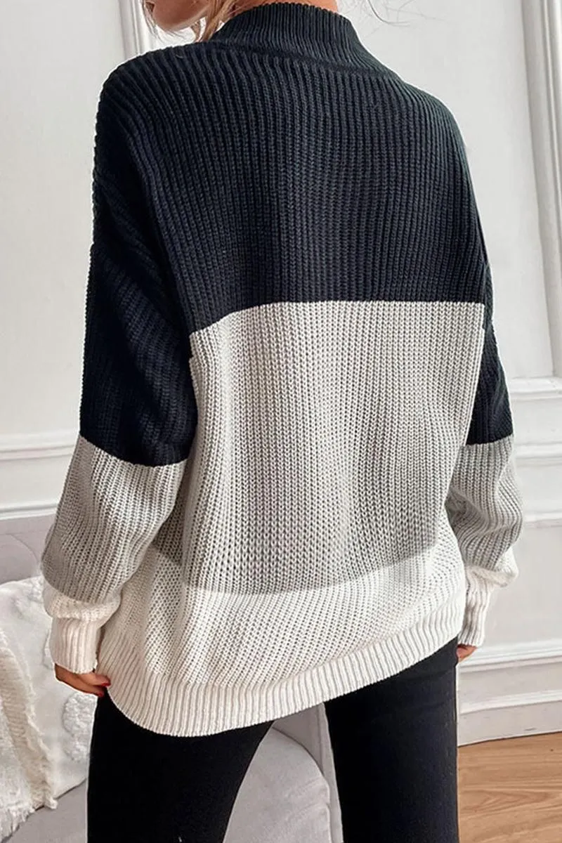 COLOR BLOCK LOOSE FIT CASUAL SWEATER TOP