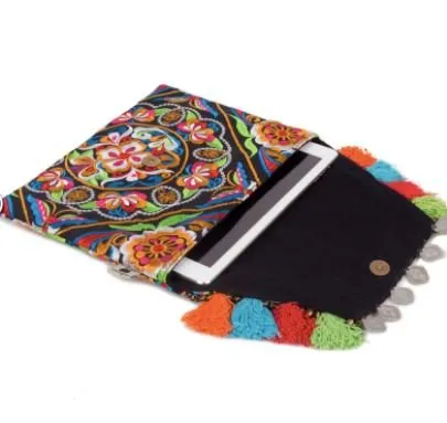 Colorful Embroidered Boho Clutch - Bohemian Black