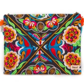 Colorful Embroidered Boho Clutch - Bohemian Black