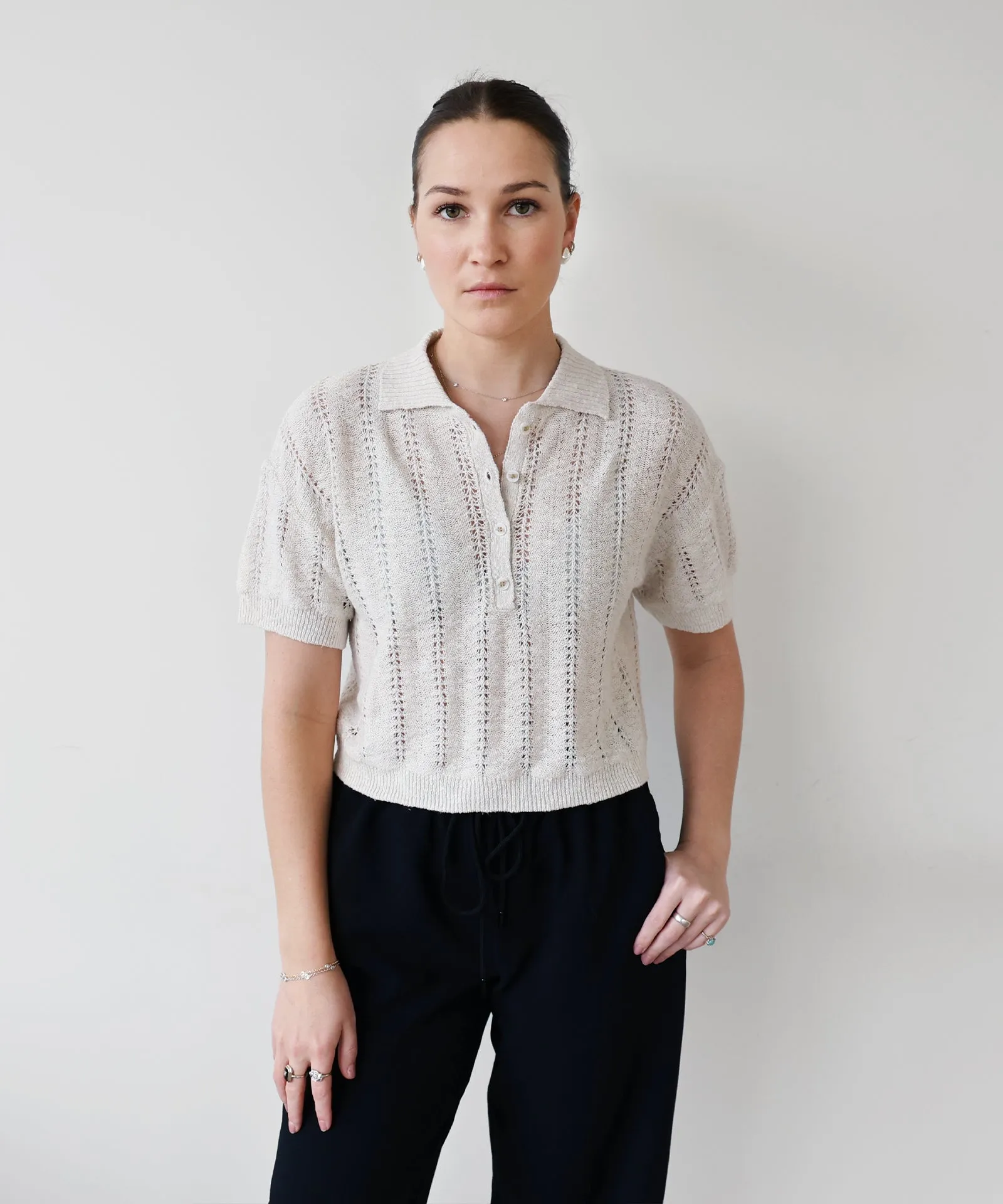 Cotton Silk Pointelle Polo