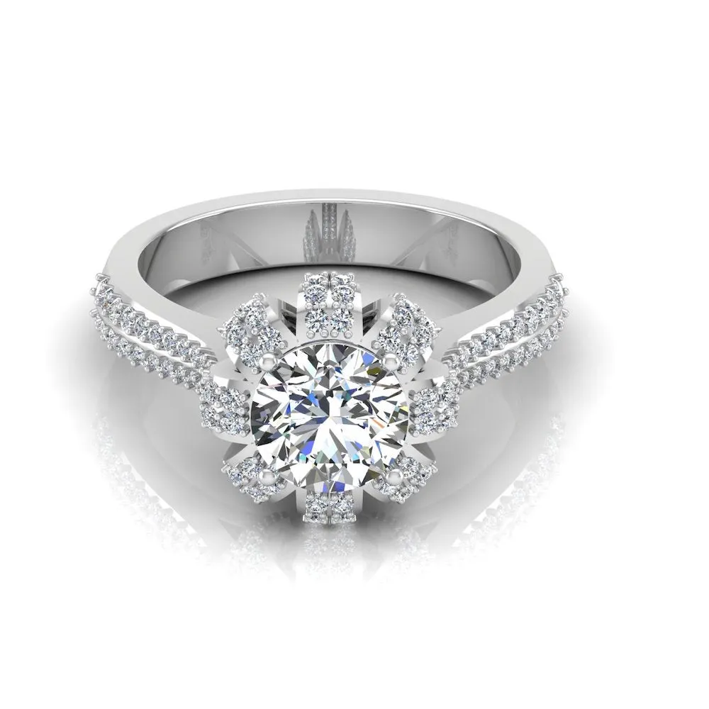 Crown Set Split Shank Moissanite Engagement Ring