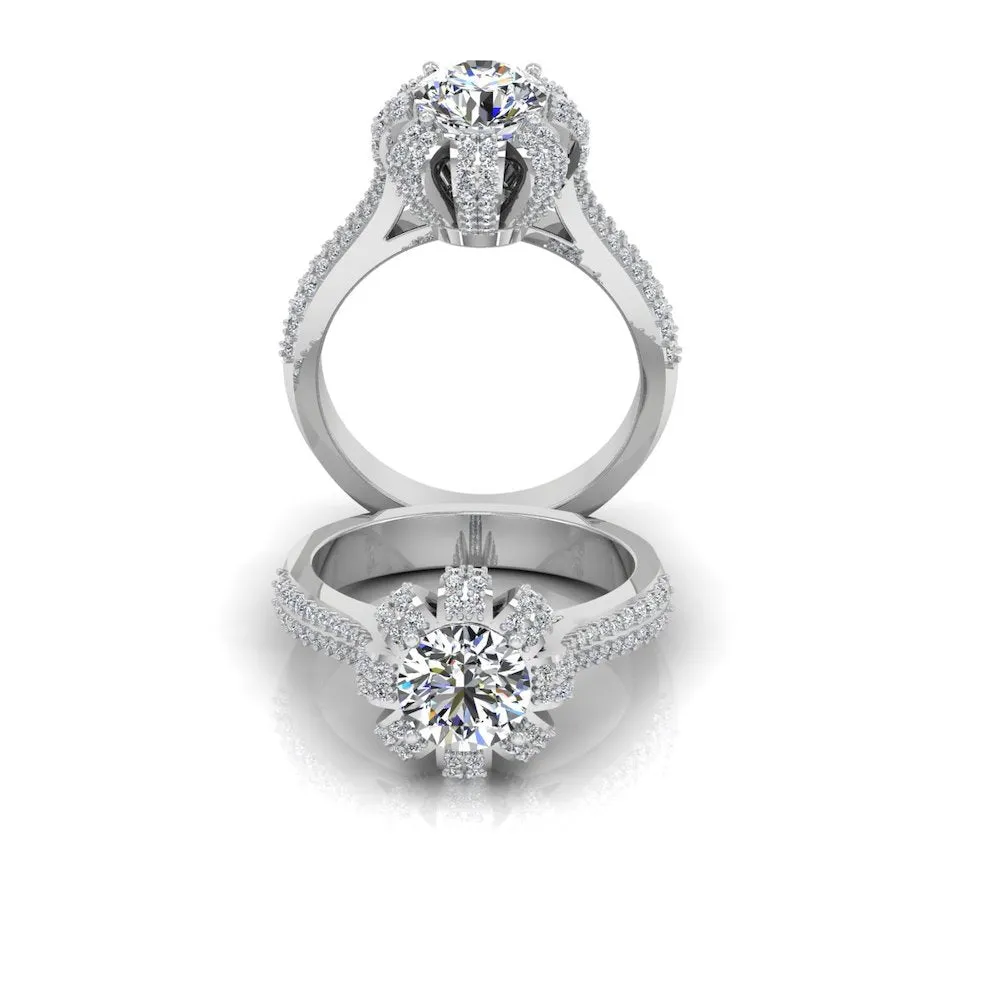 Crown Set Split Shank Moissanite Engagement Ring