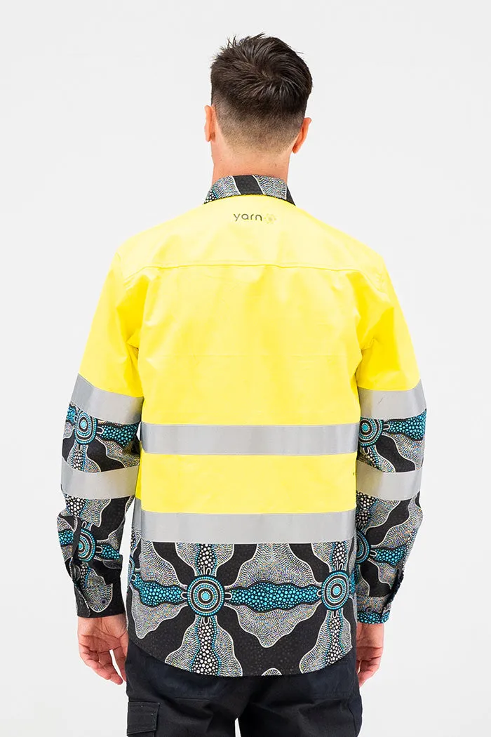 (Custom) Family High Vis Yellow 100% Cotton Drill Unisex Long Sleeve Work Shirt