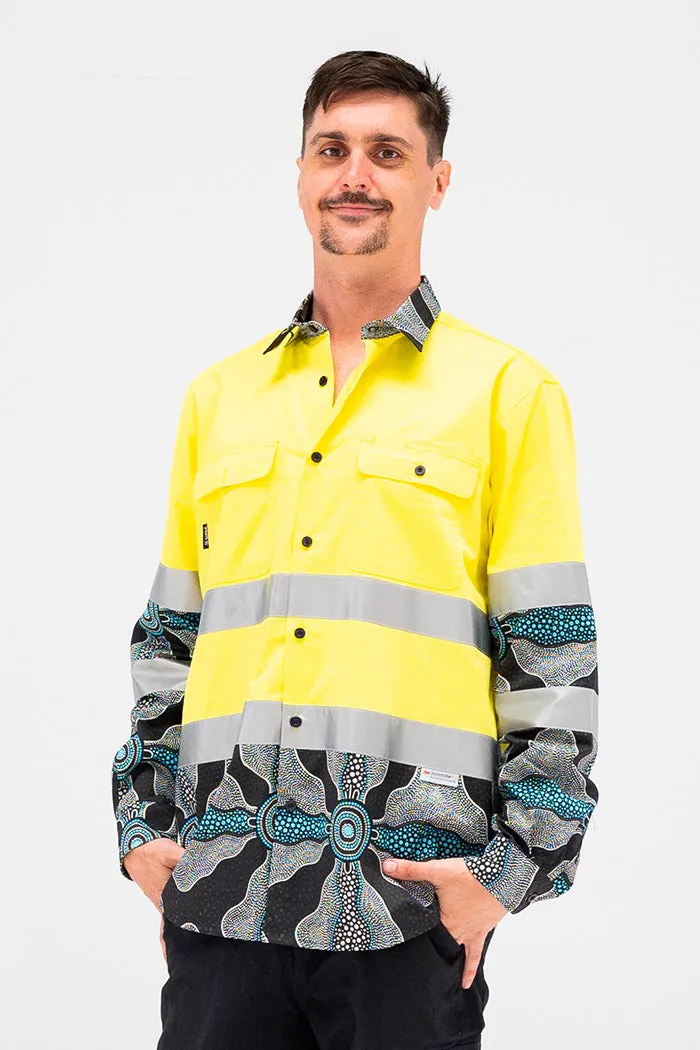 (Custom) Family High Vis Yellow 100% Cotton Drill Unisex Long Sleeve Work Shirt