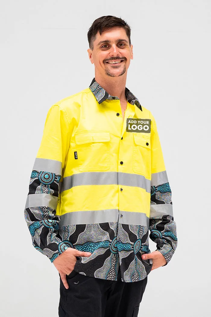 (Custom) Family High Vis Yellow 100% Cotton Drill Unisex Long Sleeve Work Shirt