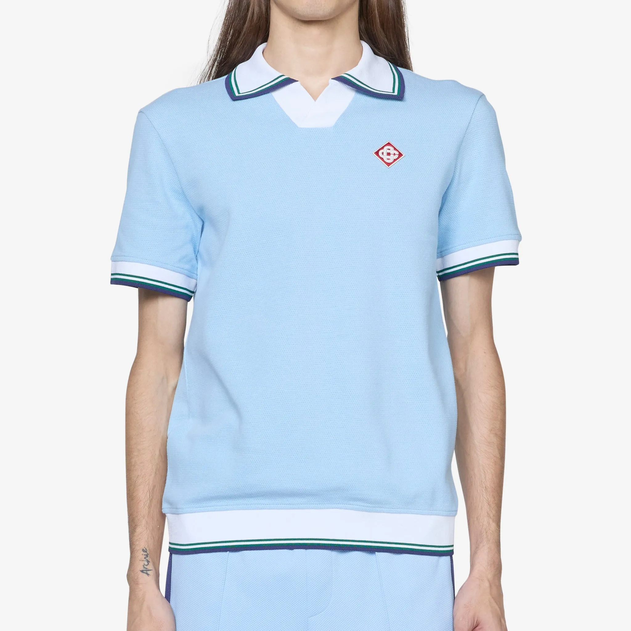 Diamond Logo Pique Polo Pale Blue