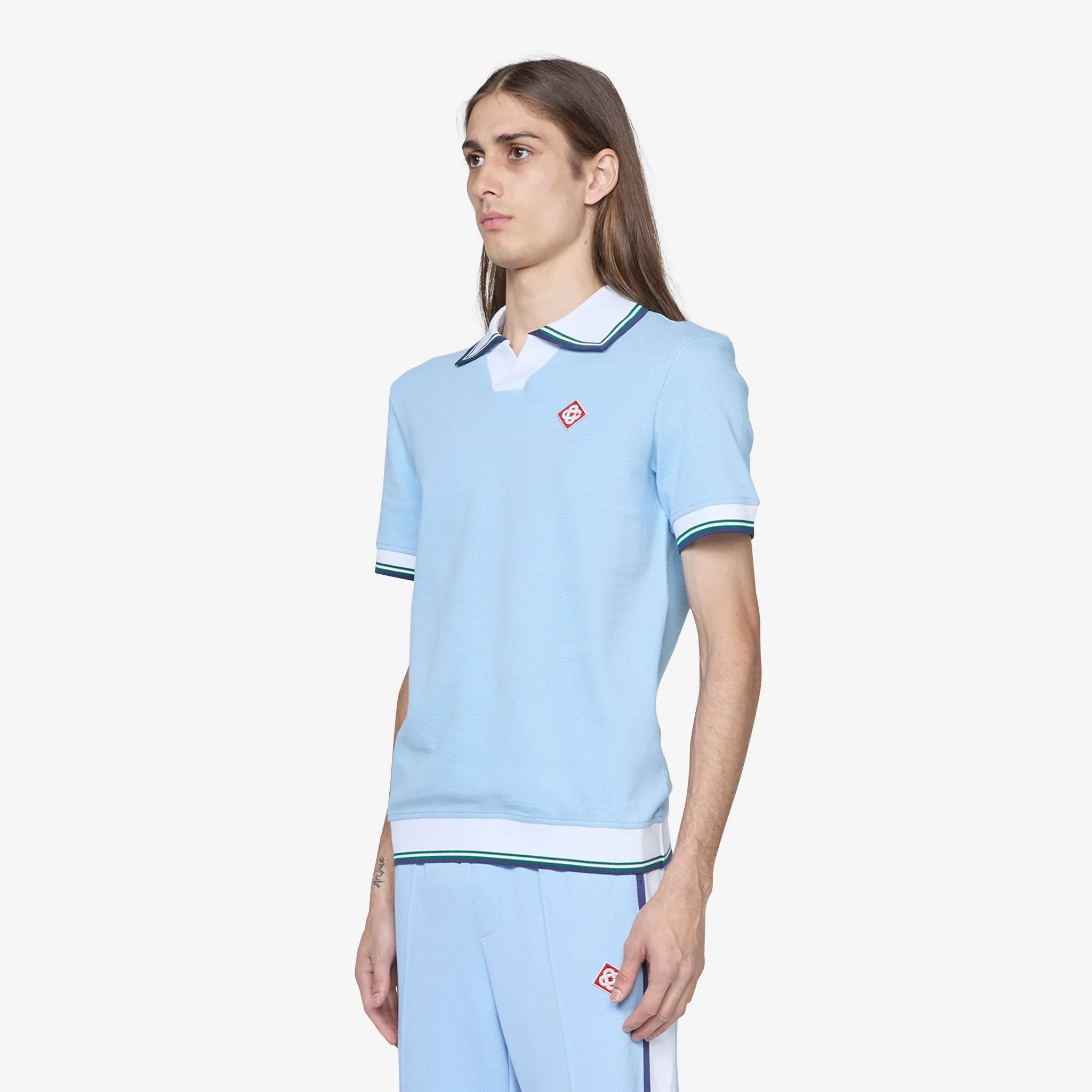 Diamond Logo Pique Polo Pale Blue