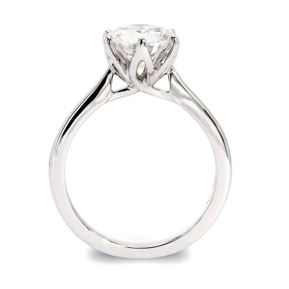 Ellen Round Moissanite Flower Petal Setting Ring in 18K gold