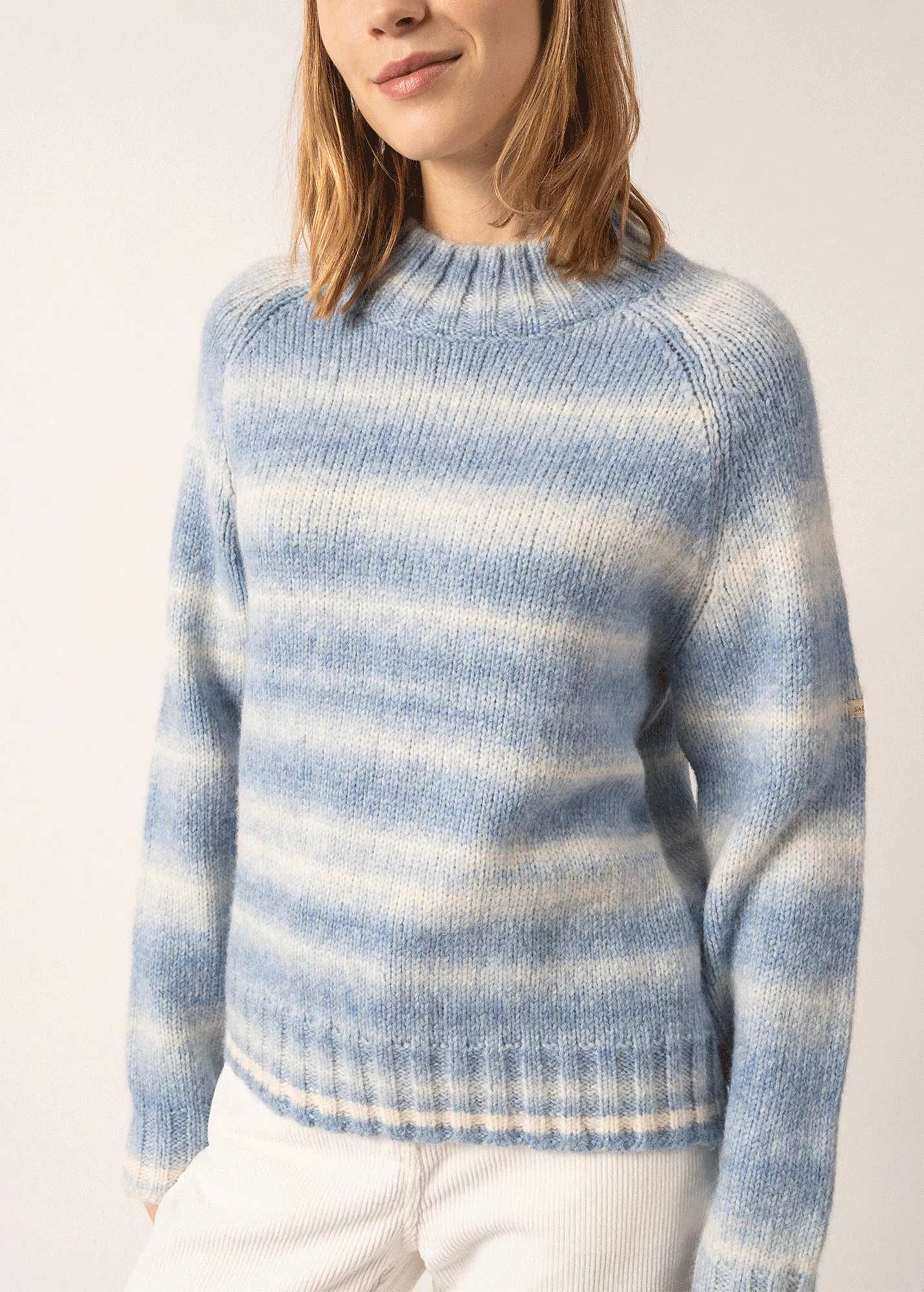 Everest Printed Jumper - with high neck, in wool (CIEL CHINE)