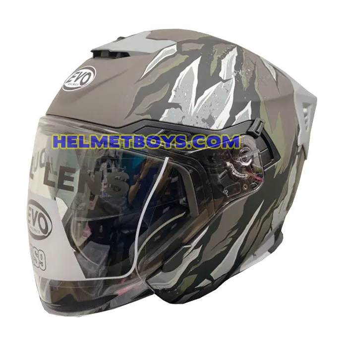 EVO RS9 Motorcycle Sunvisor Helmet FIRE FLAME MATT GREY SILVER