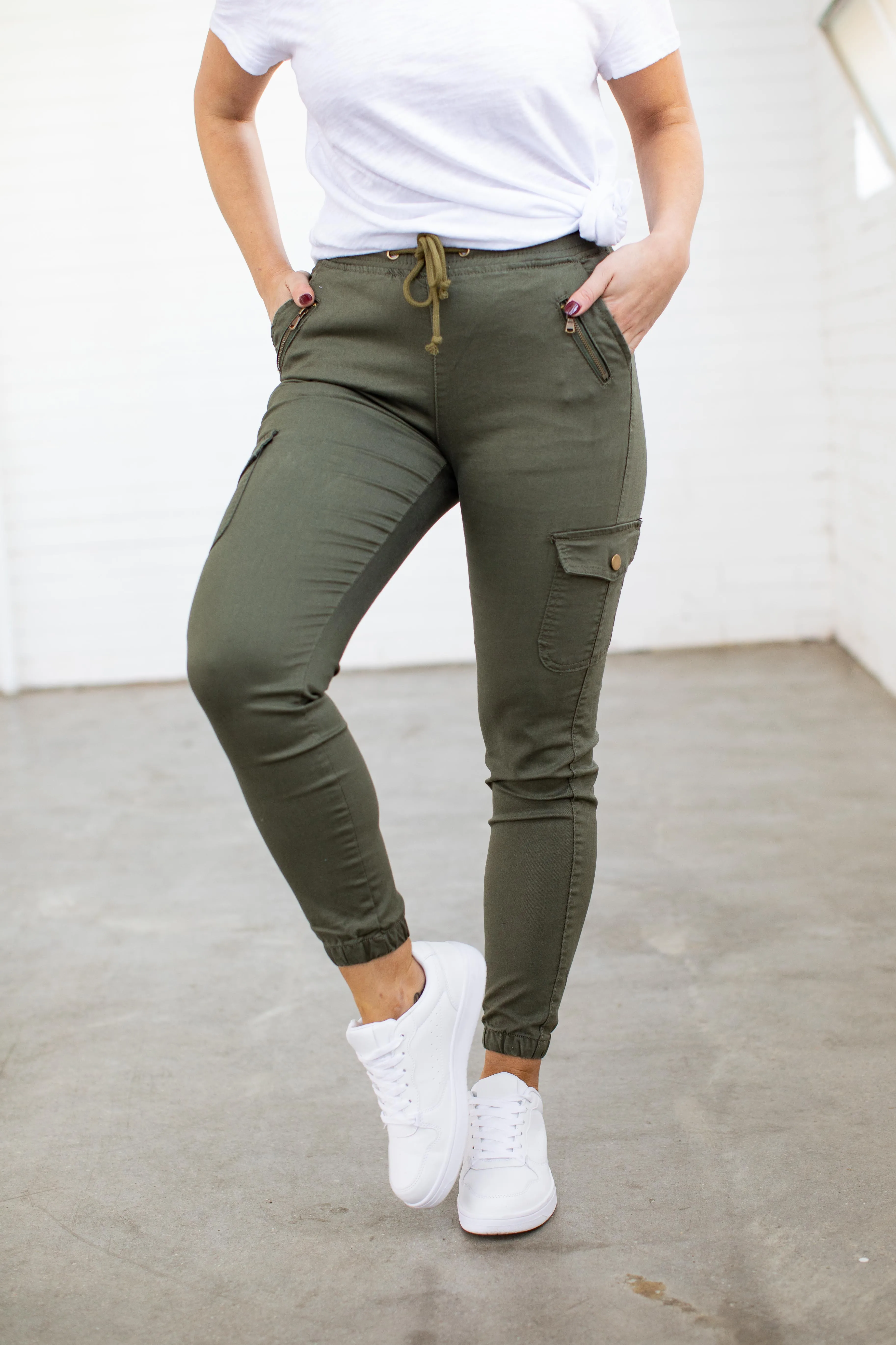 Florence Denim Joggers in Khaki