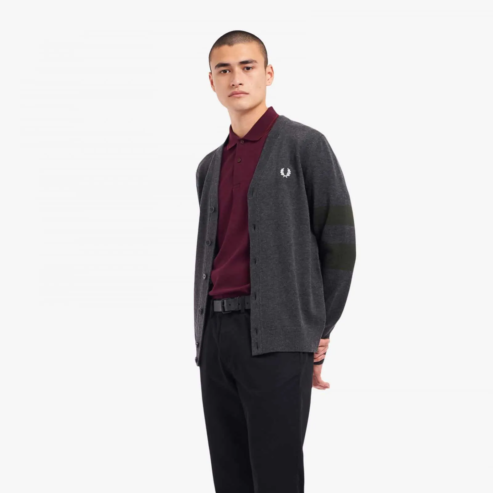 Fred Perry Tipped Sleeve Cardigan Grey