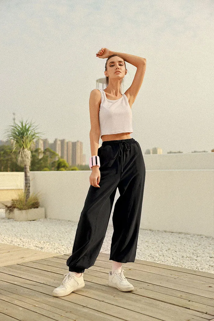 Frieeah  Drawstring Waist Elastic Pants