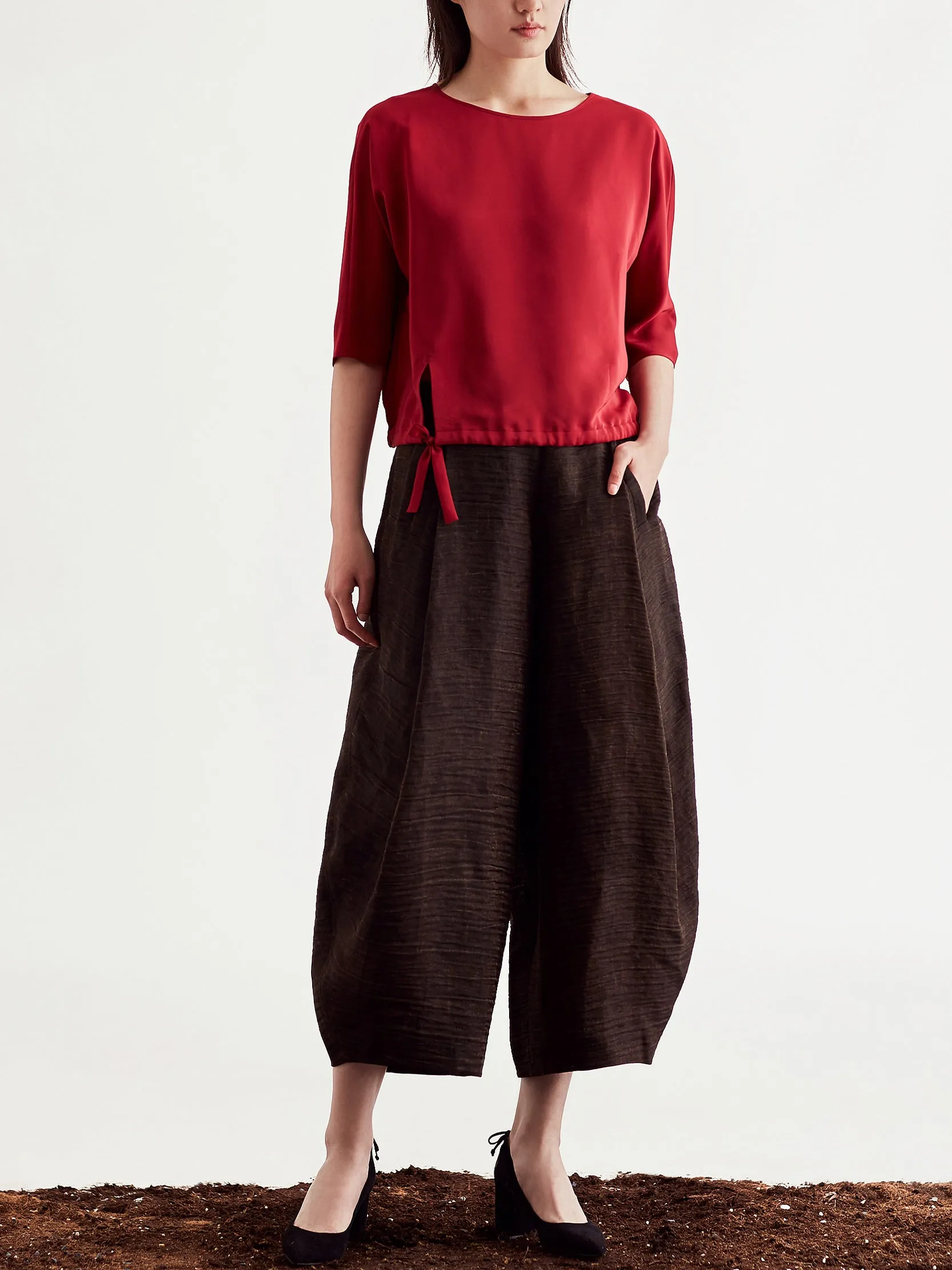 Gambiered Guangdong Linen-Nylon-Silk Wide Trousers