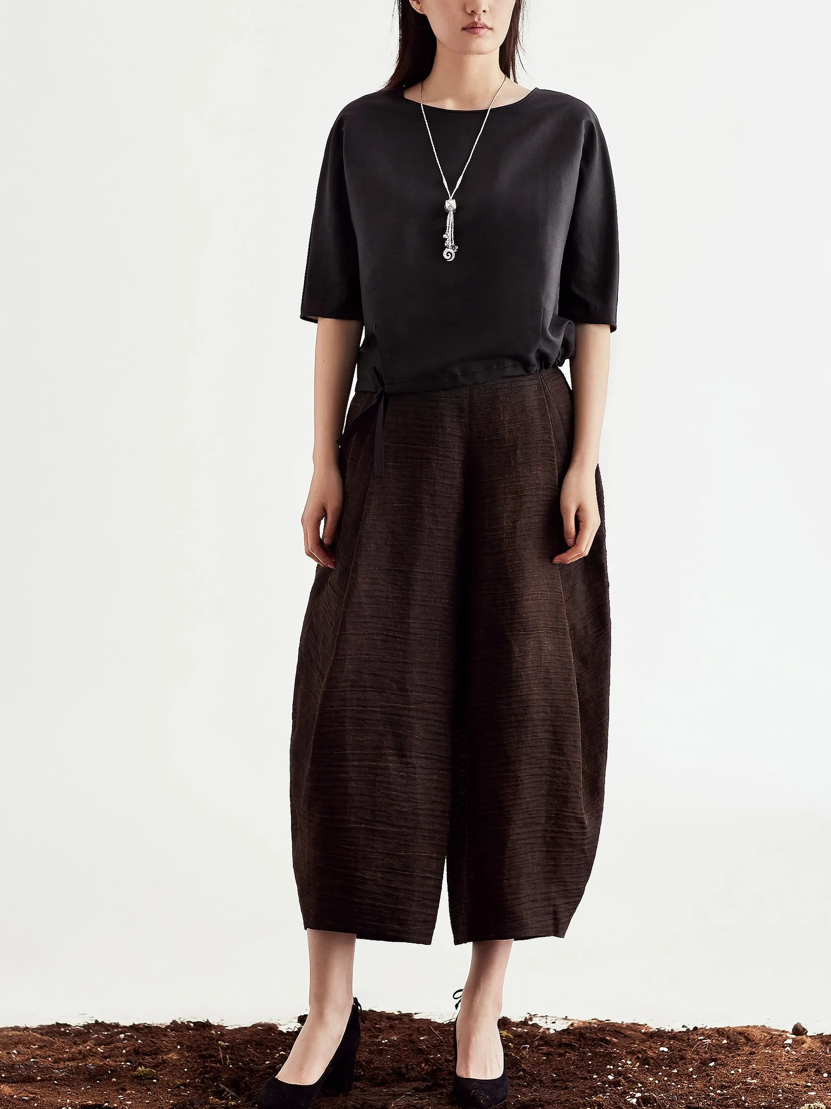 Gambiered Guangdong Linen-Nylon-Silk Wide Trousers