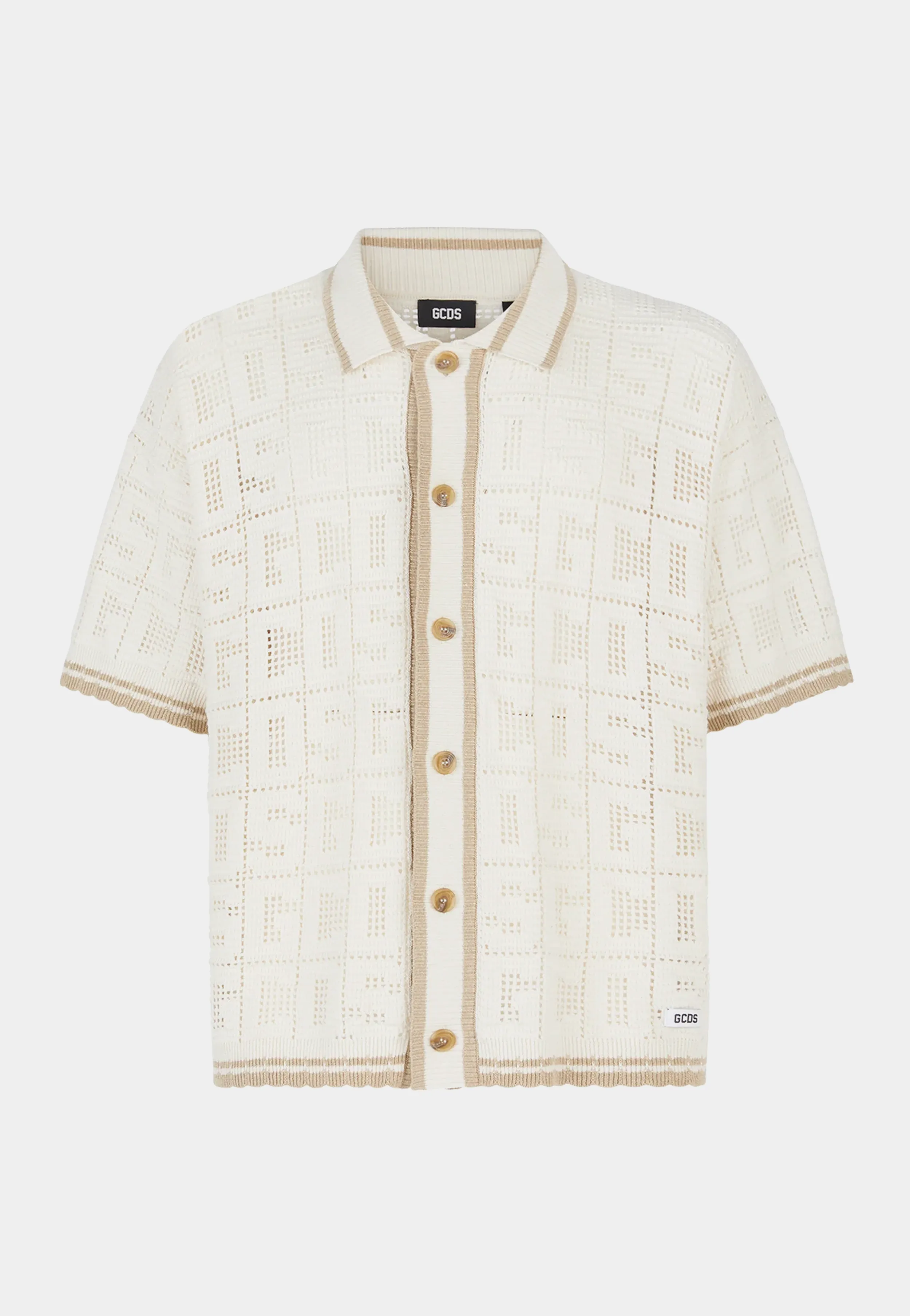 Gcds Monogram Macramé Knit Shirt Off White