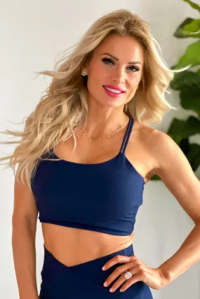 Get It Girl Criss Cross Back Sports Bra : Navy