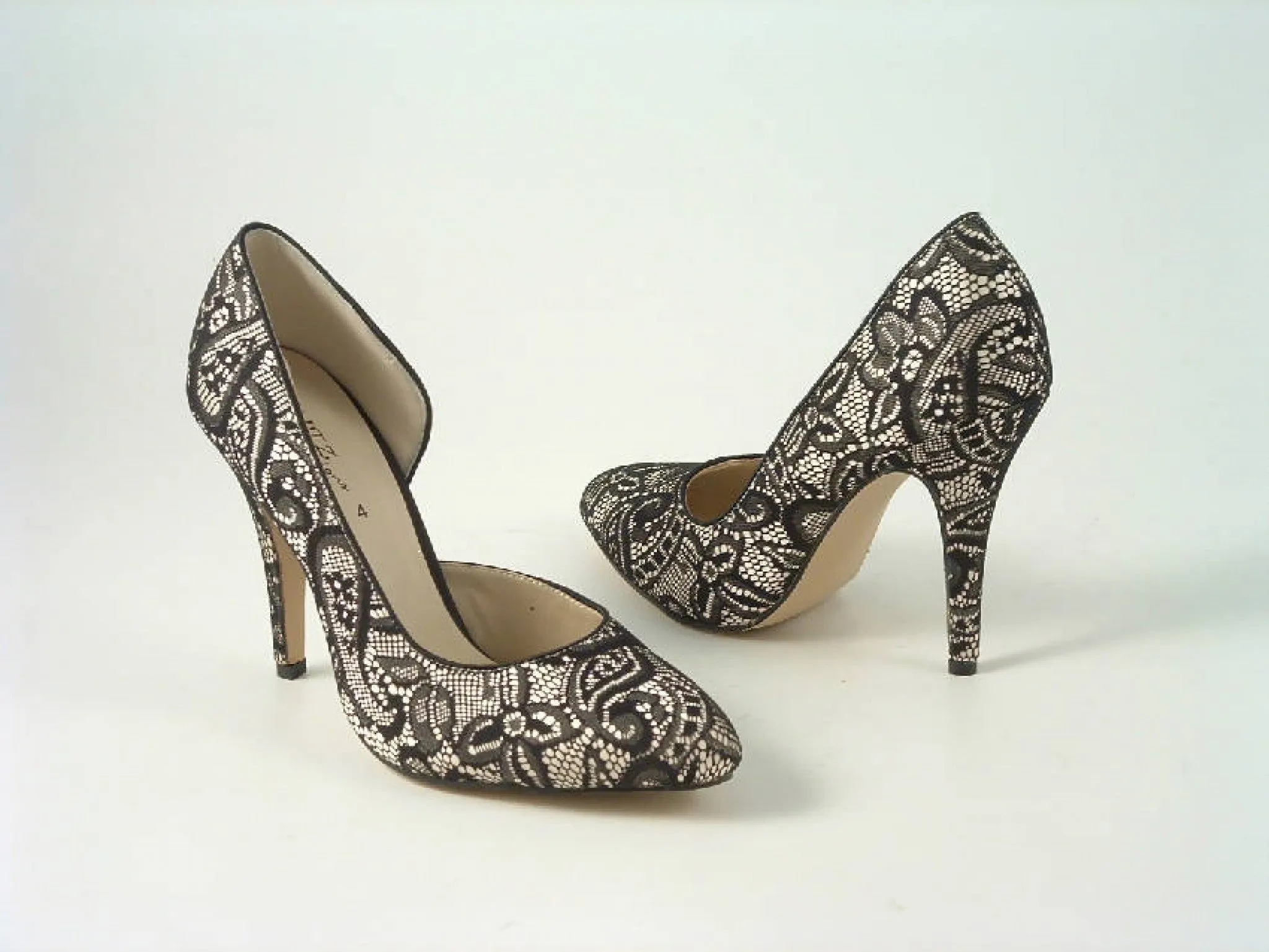 Glitz Shoes Lace Satin Open Waist High Heel Court Shoe