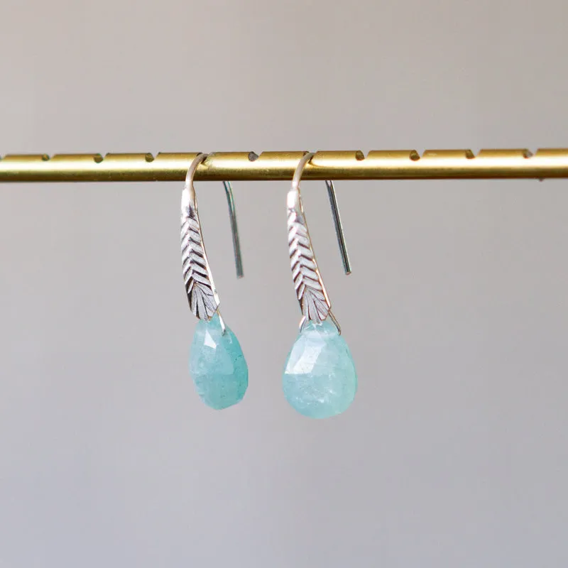 Grandidierite Herringbone Gemstone Drop Earrings in Sterling Silver