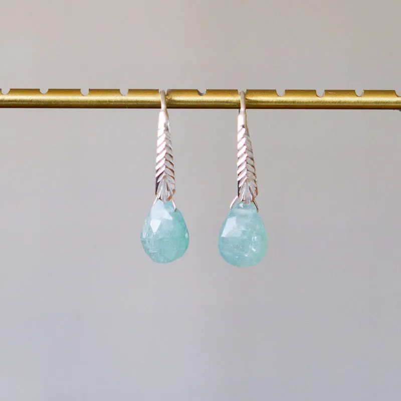 Grandidierite Herringbone Gemstone Drop Earrings in Sterling Silver