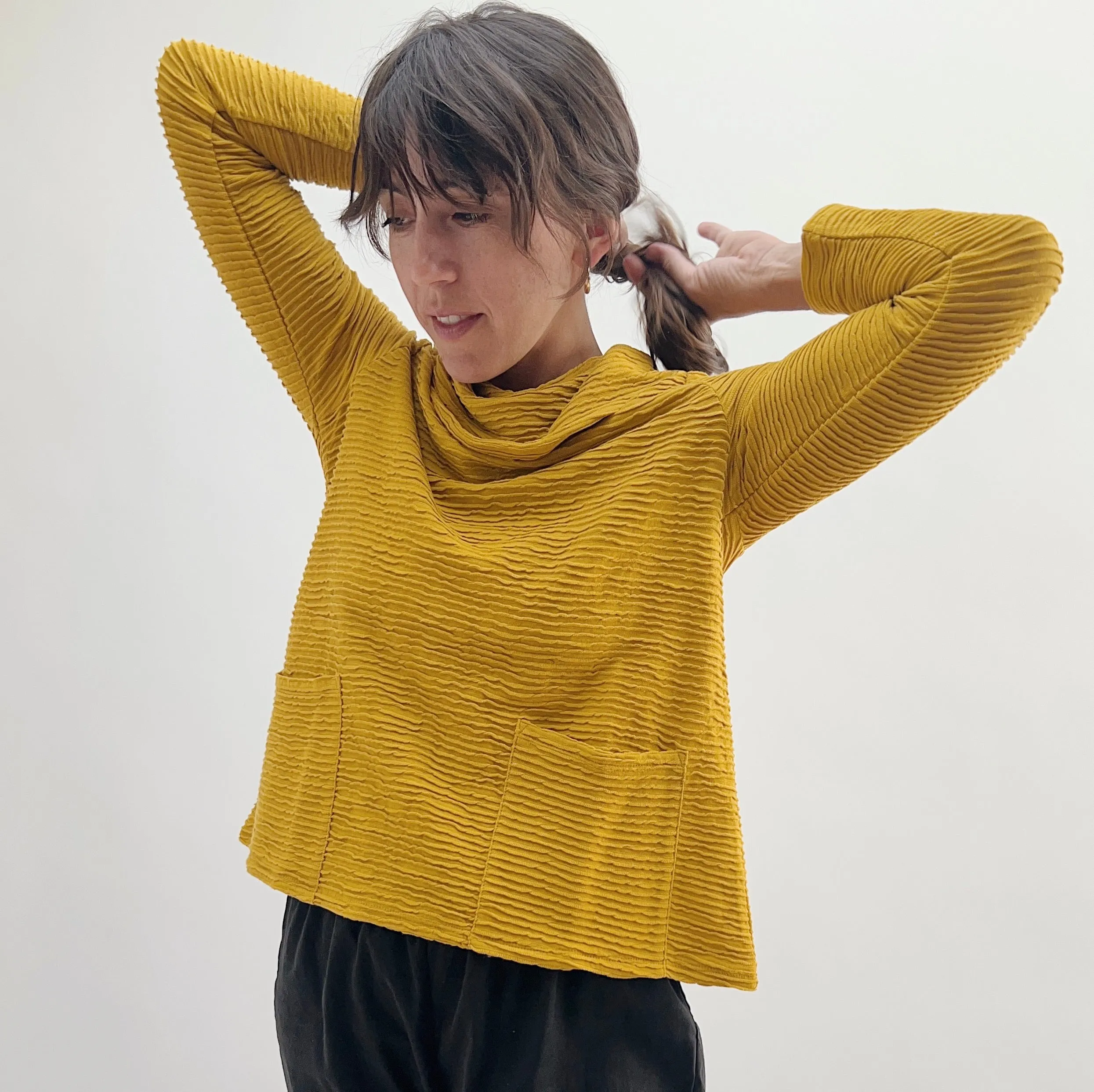 Habitat | Ripple Cowl Neck Pocket Tee in Honey