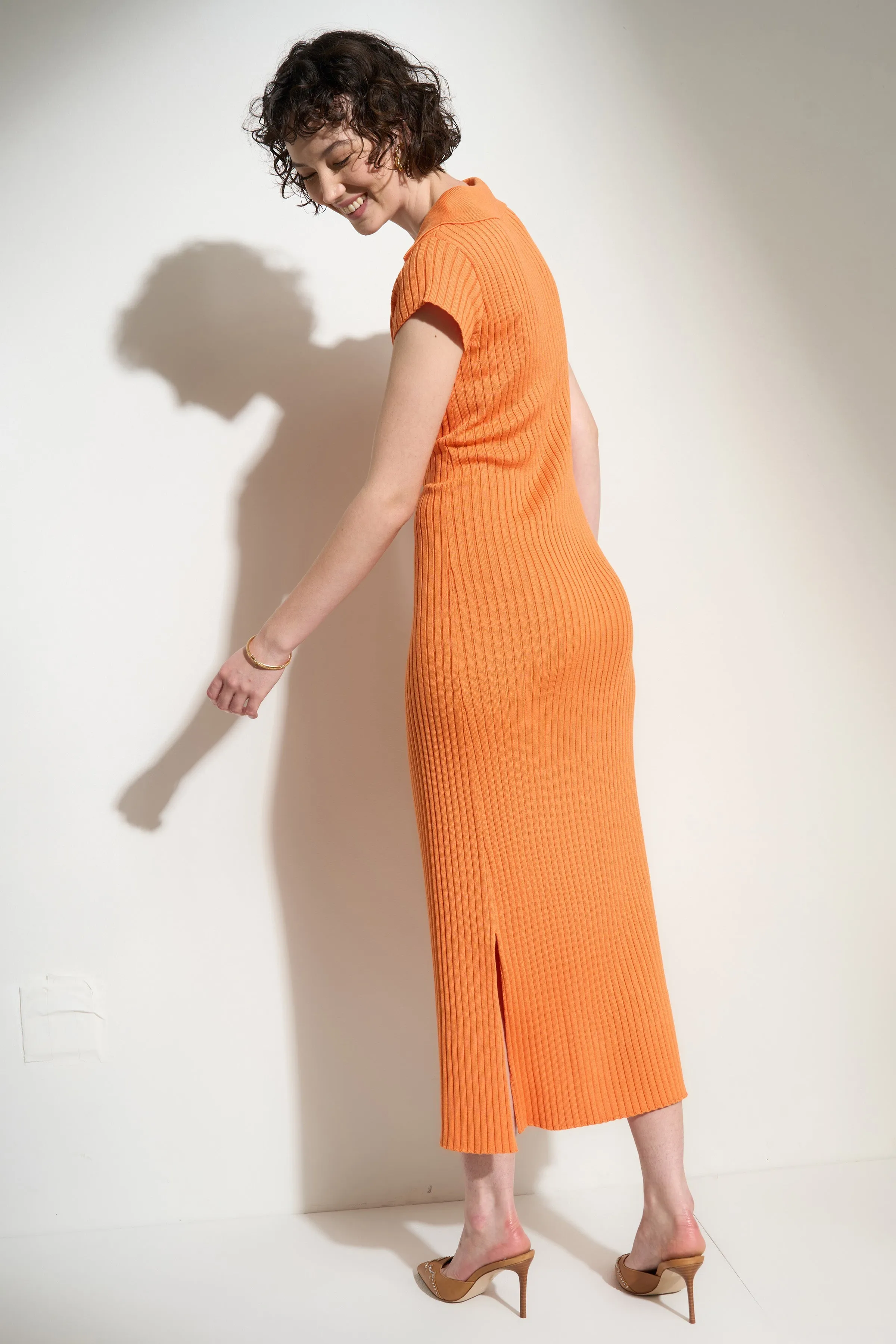 Hallie Ribbed Midi - Tangerine