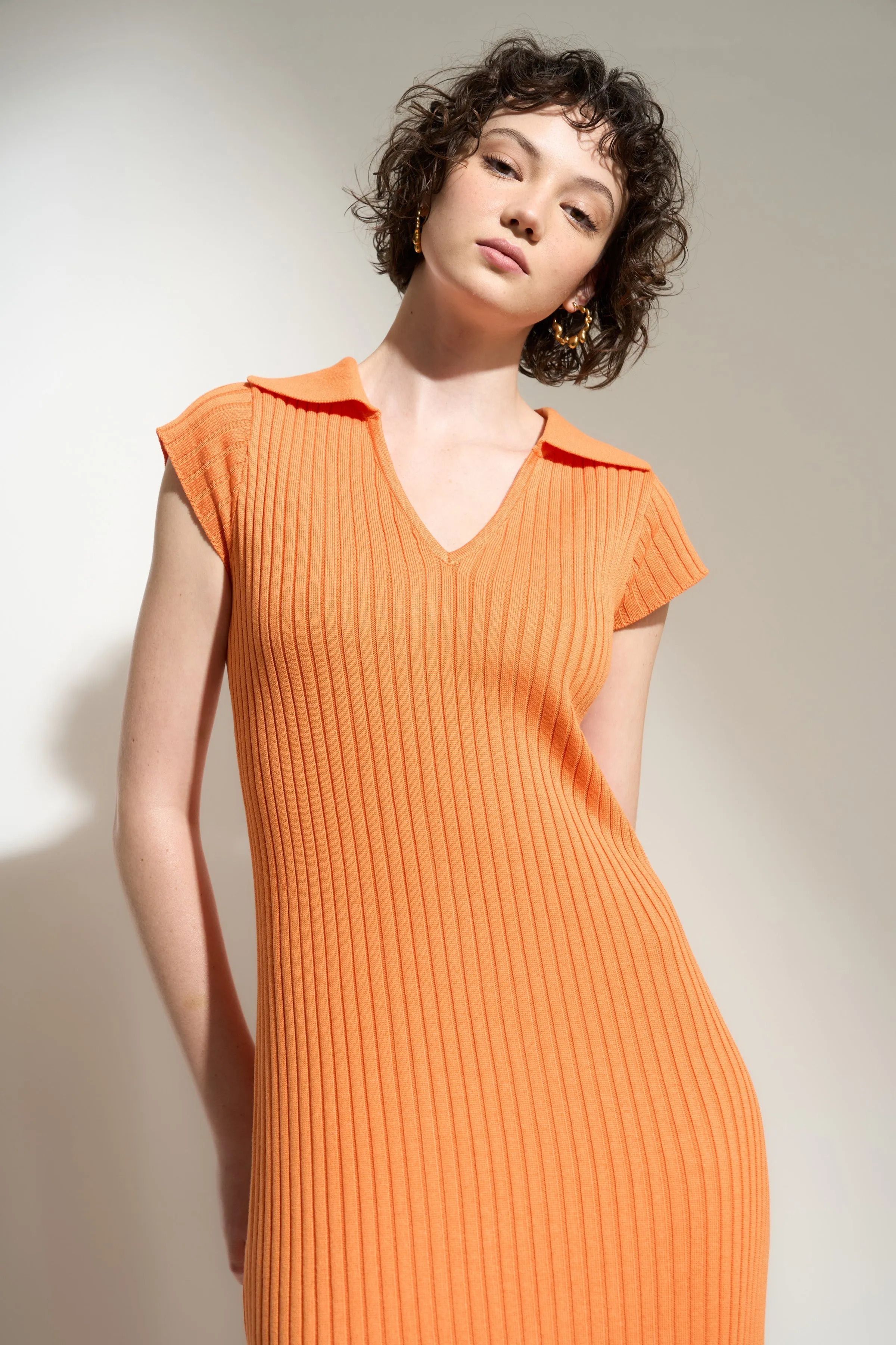 Hallie Ribbed Midi - Tangerine