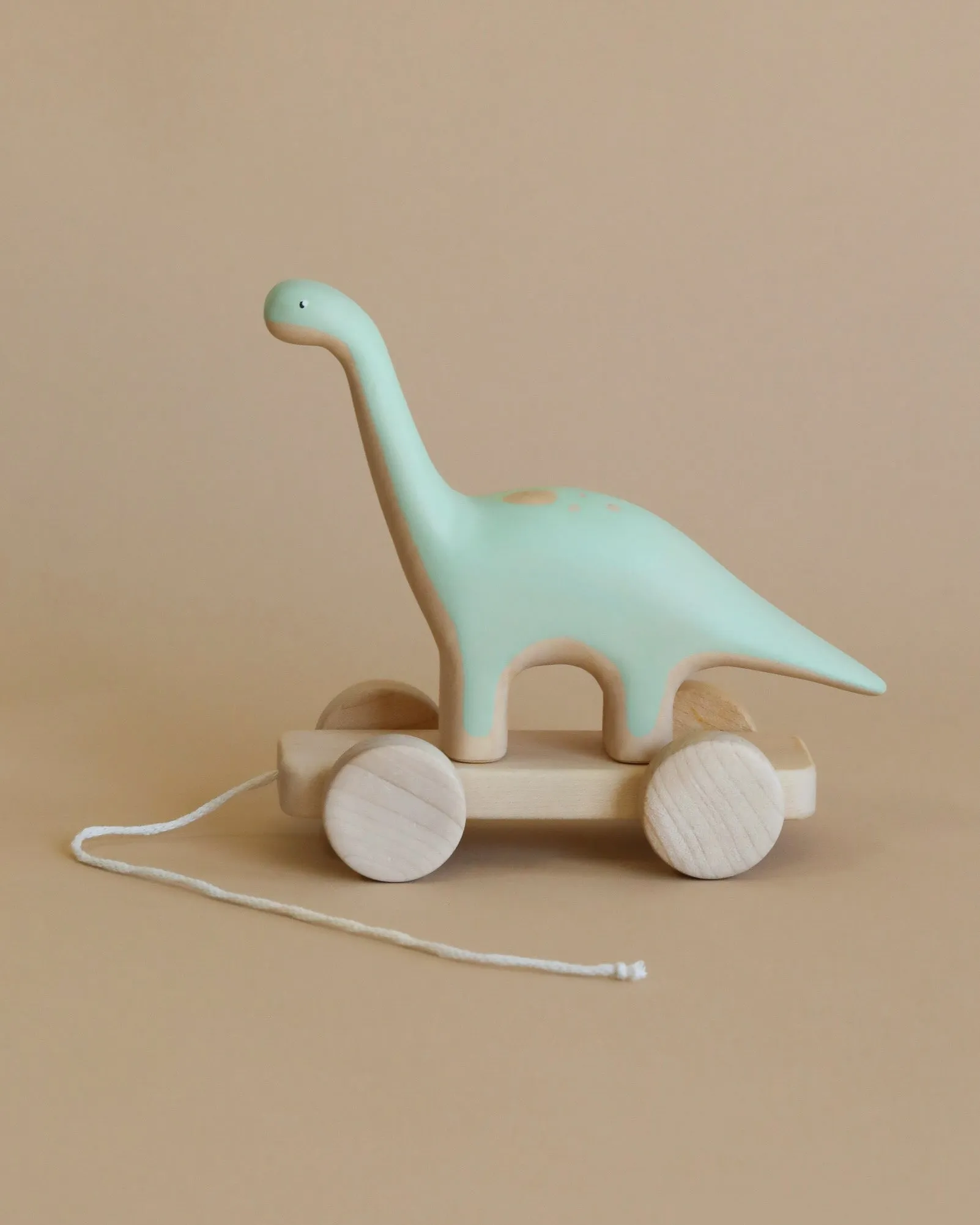 Handmade Wooden Brachiosaurus Dinosaur Pull Toy With Built-In Magnets