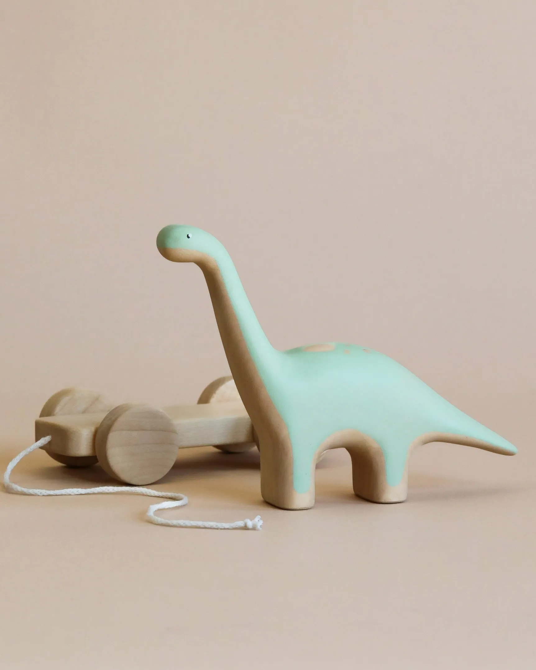 Handmade Wooden Brachiosaurus Dinosaur Pull Toy With Built-In Magnets