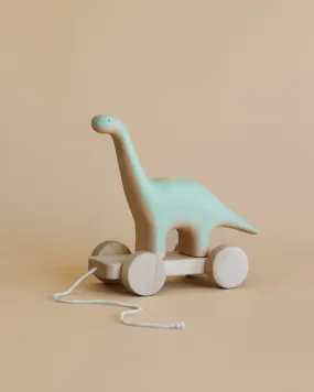 Handmade Wooden Brachiosaurus Dinosaur Pull Toy With Built-In Magnets