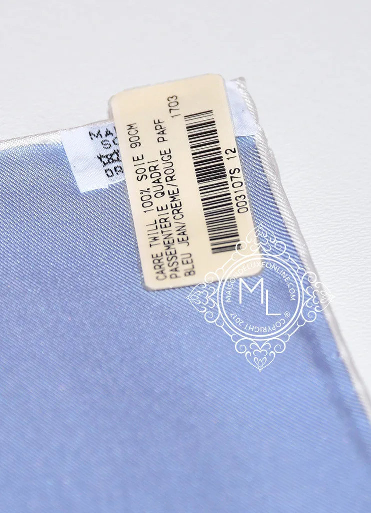 Hermes Blue Creme Twill Silk 90 cm Passementerie Quadri Scarf