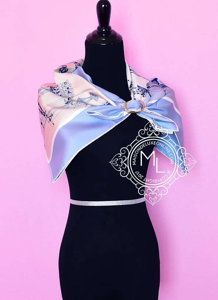 Hermes Blue Creme Twill Silk 90 cm Passementerie Quadri Scarf