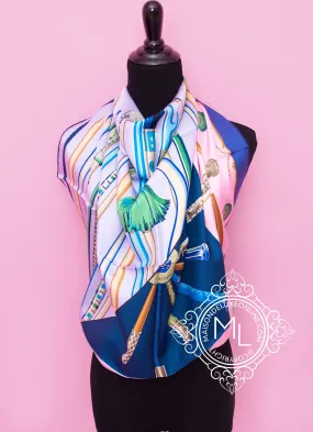 Hermes "Cannes et Cannes" Blue Purple Twill Silk 90 cm Scarf