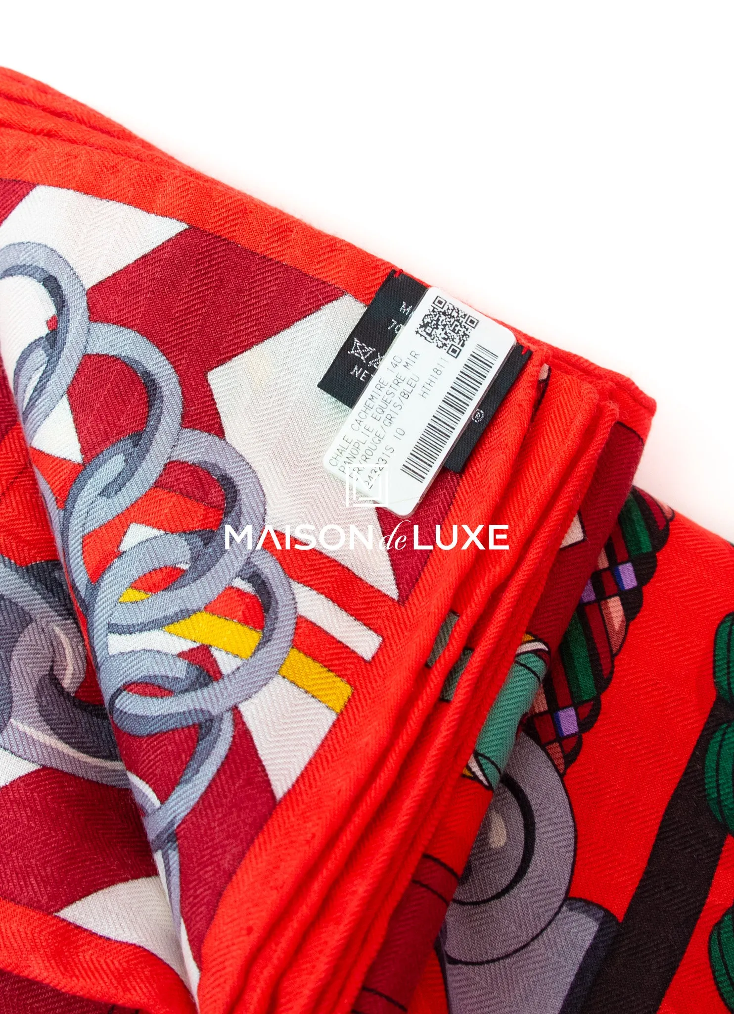 Hermes "Panoplie Equestre" Red Cashmere 140 GM Shawl