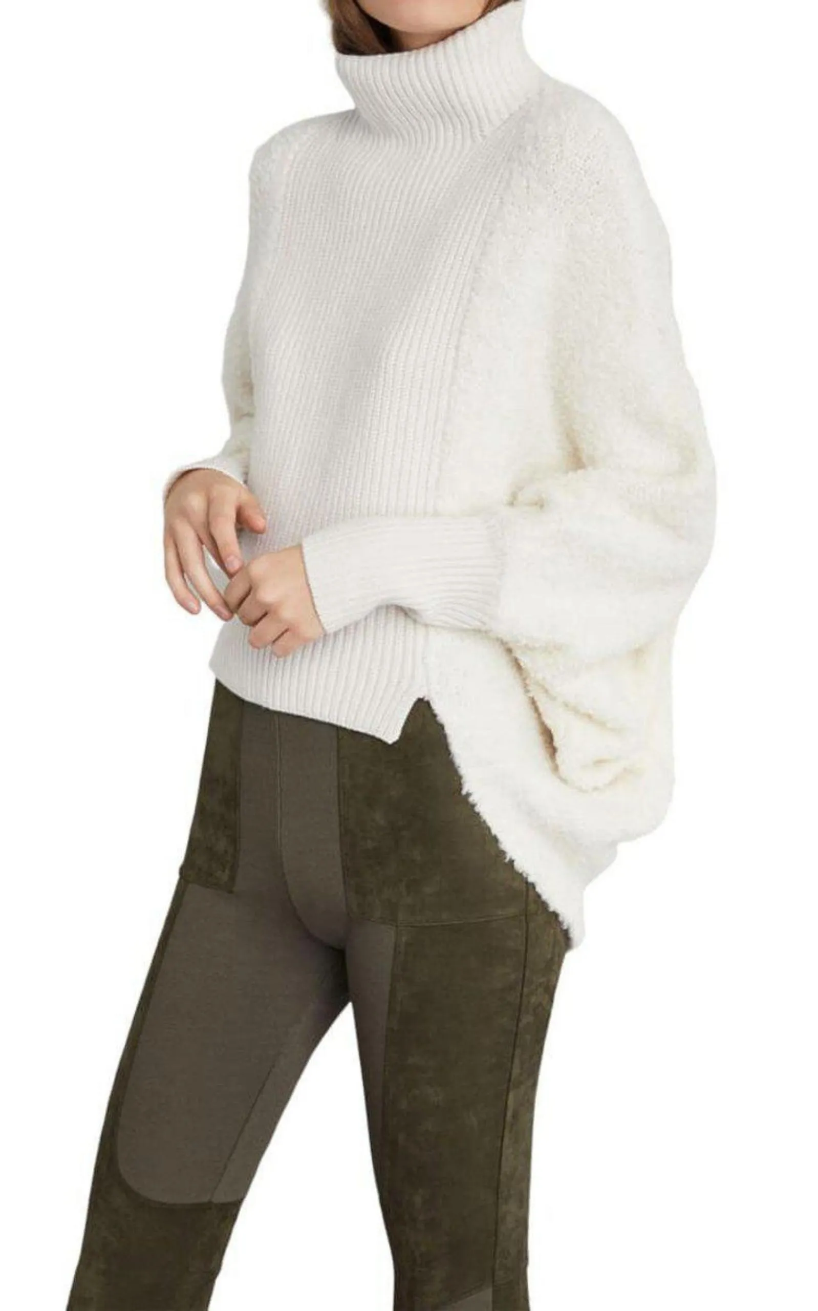 High-Low Turtleneck Merino Blend Sweater