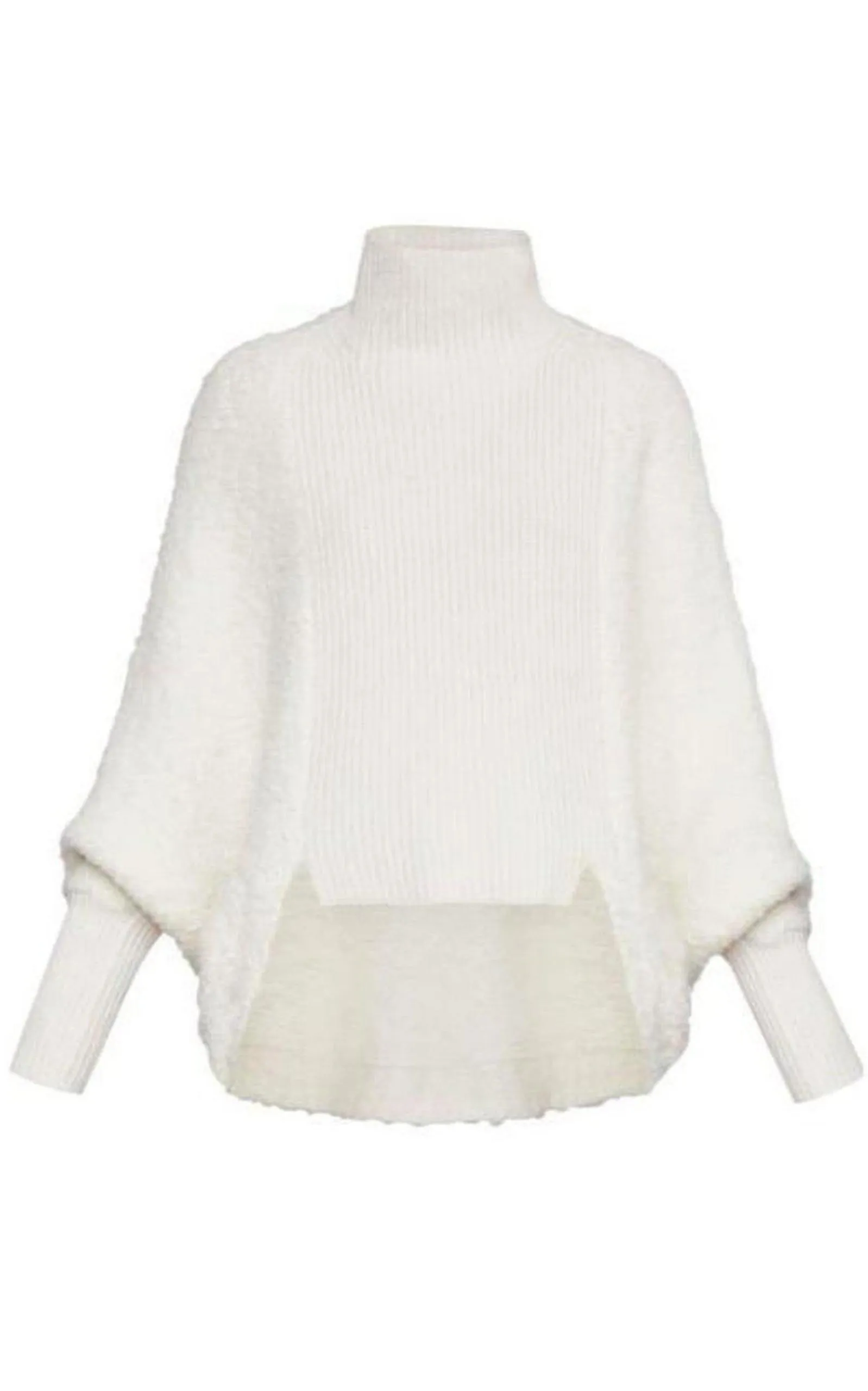 High-Low Turtleneck Merino Blend Sweater